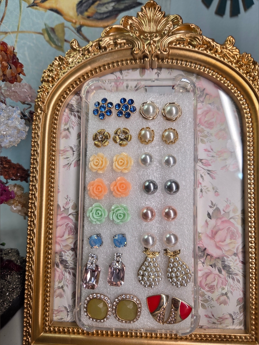 Assorted Floral & Pearl Stud Earring Bundle Set Lot 16 Pairs Pierced / Post Back